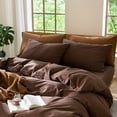 thumbnail image 4 of MooMee Pillowcases 100% Washed Cotton Linen Like Textured Envelope Closure Set of 2 (Cocoa Brown, King), 4 of 5