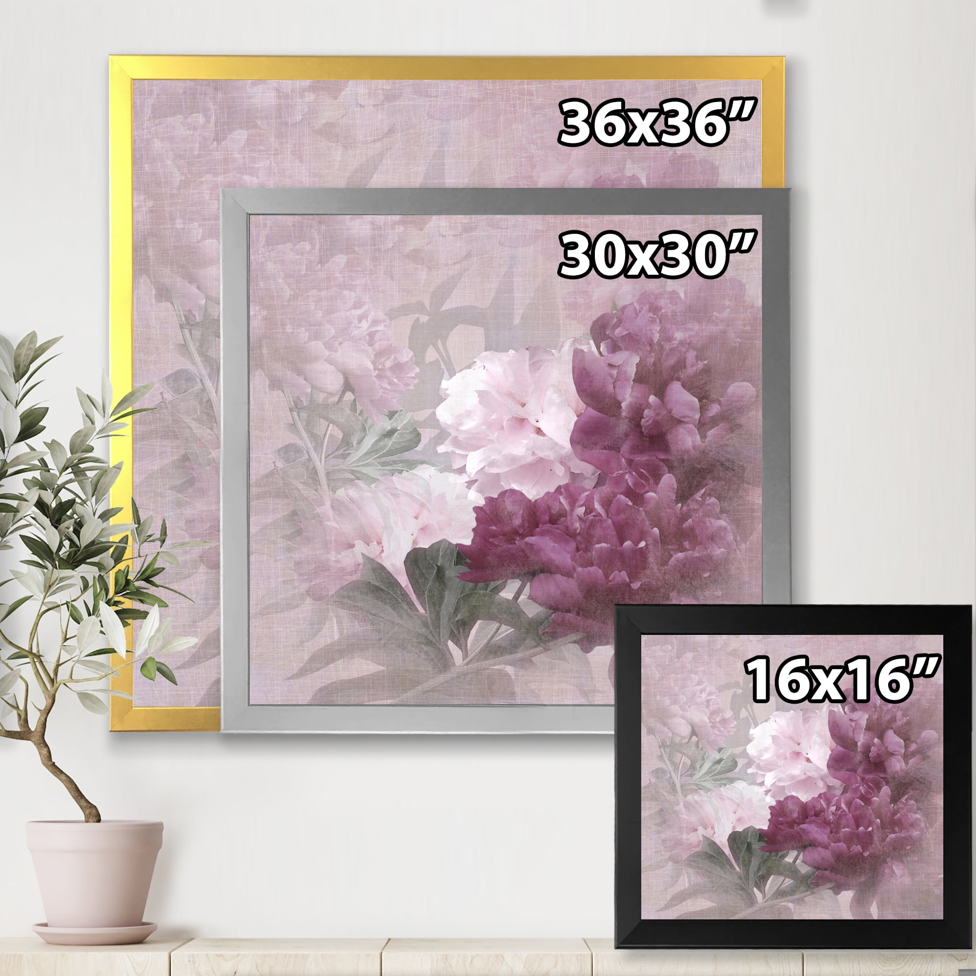 Designart 'Ancient Pink and Purple Flowers II' Traditional Framed Art Print