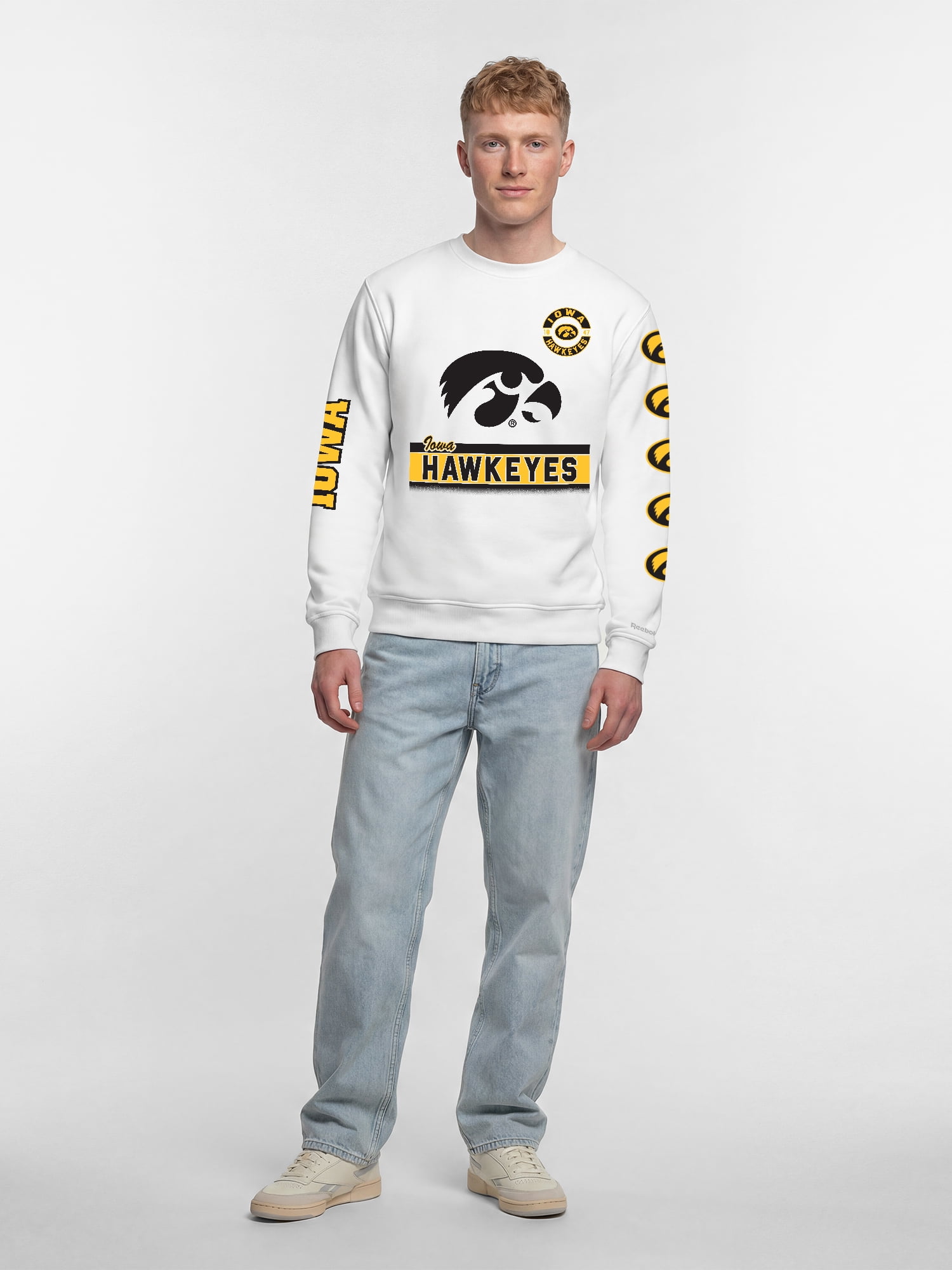 Iowa Hawkeyes Reebok Mens White Crew Sweatshirt