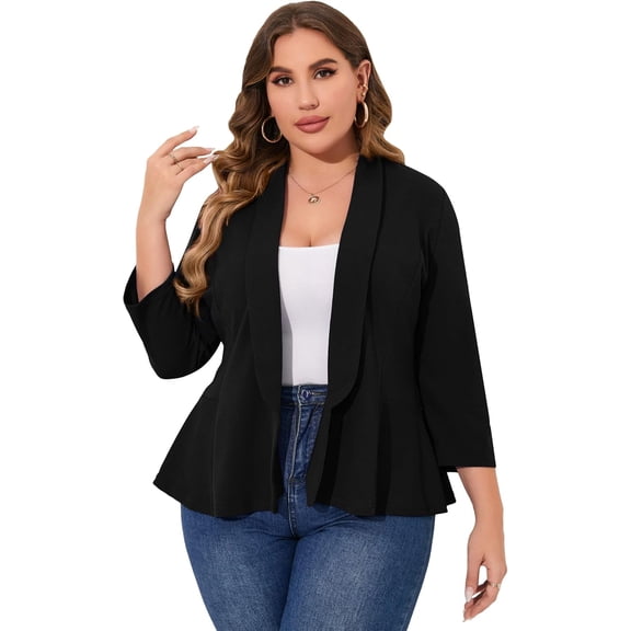 AURA Women Plus Size Casual Blazer Open Front Long Sleeve Work Office Cardigan Jackets