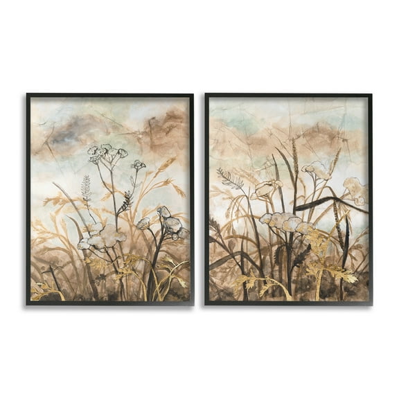 Stupell Industries Abstract Nature Outlines Landscape Painting Black Framed Art Print Wall Art, 11 x 14, Set of 2