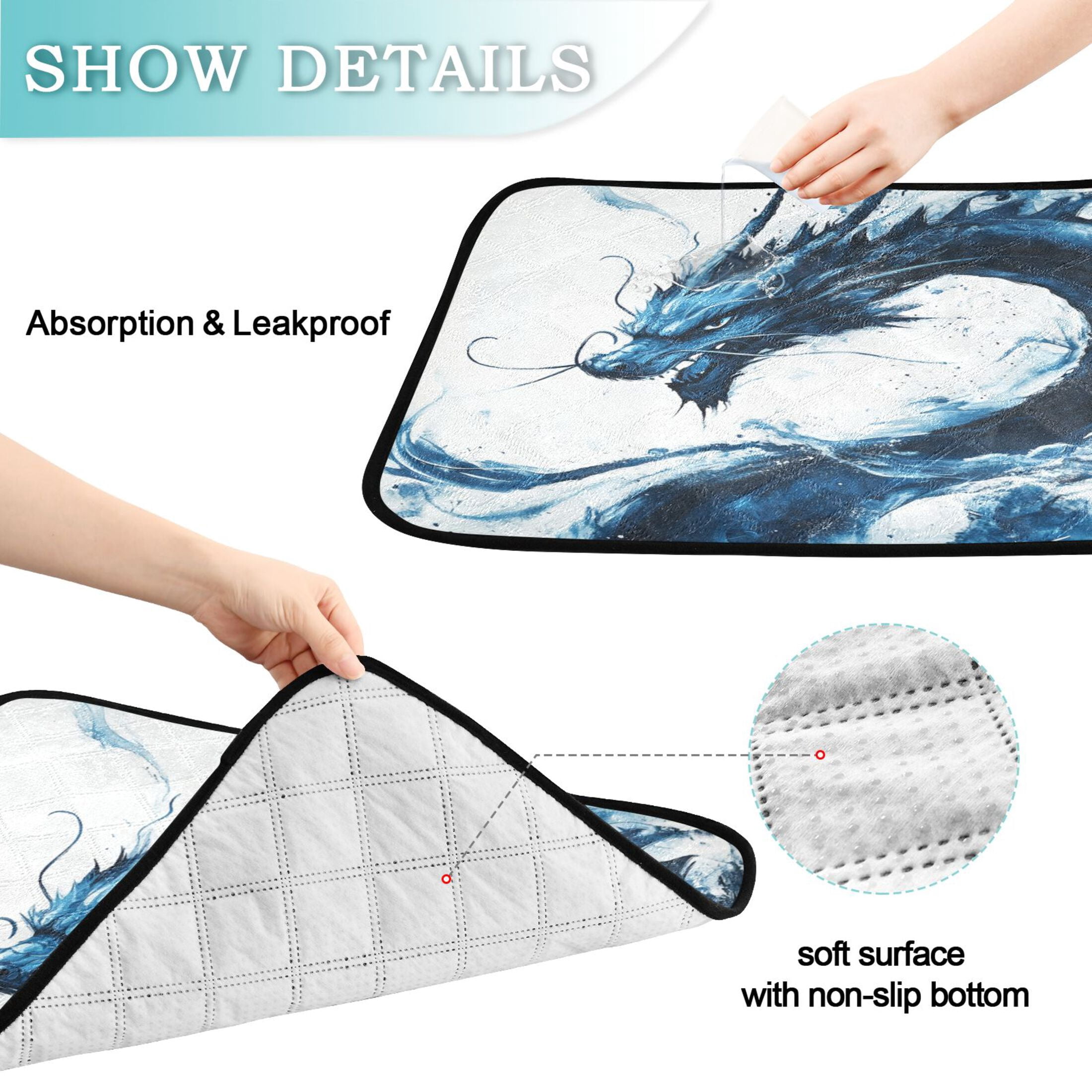 Qxltty Blue Dragon Cat litter Pads Pet Set of 3 Diaper Mats Center Anti-leakage Layer Absorbent Soft and Comfortable