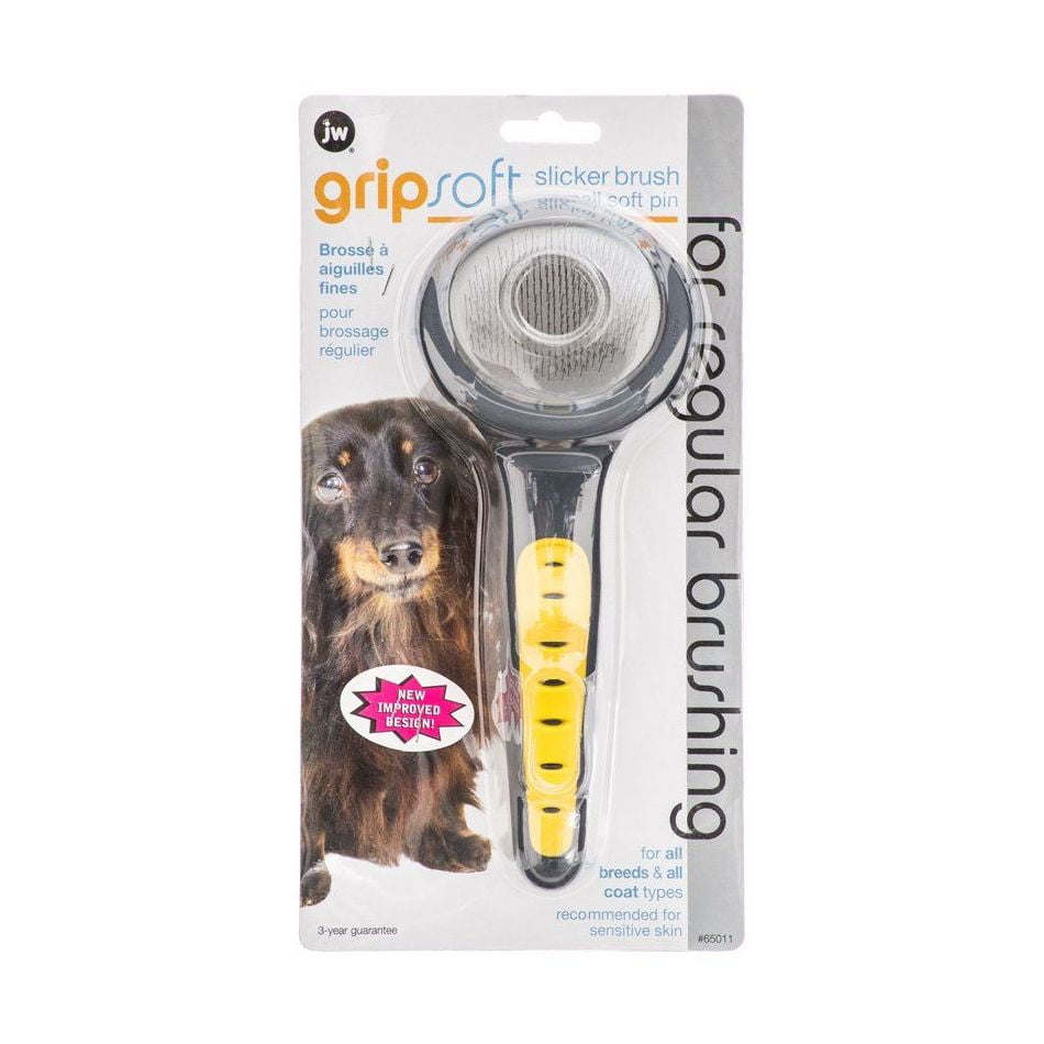 JW Pet GripSoft Slicker Dog Brush, Soft Pin, Small