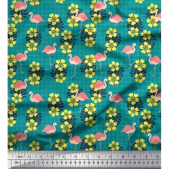 Soimoi Cotton Jersey Fabric Monstera Leaves,Floral & Flamingo Bird Print Fabric by Yard 58 Inch Wide
