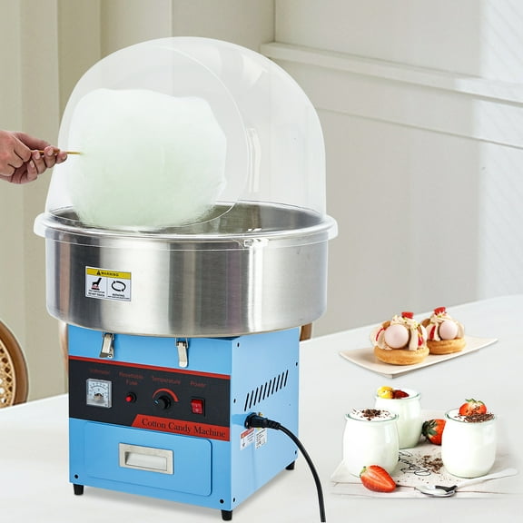 Garvee Commercial Electric Cotton Candy Machine with Cover,Stainless Steel Bowl,Sugar Scoop for Home,Kids Birthday,Family Party,Blue