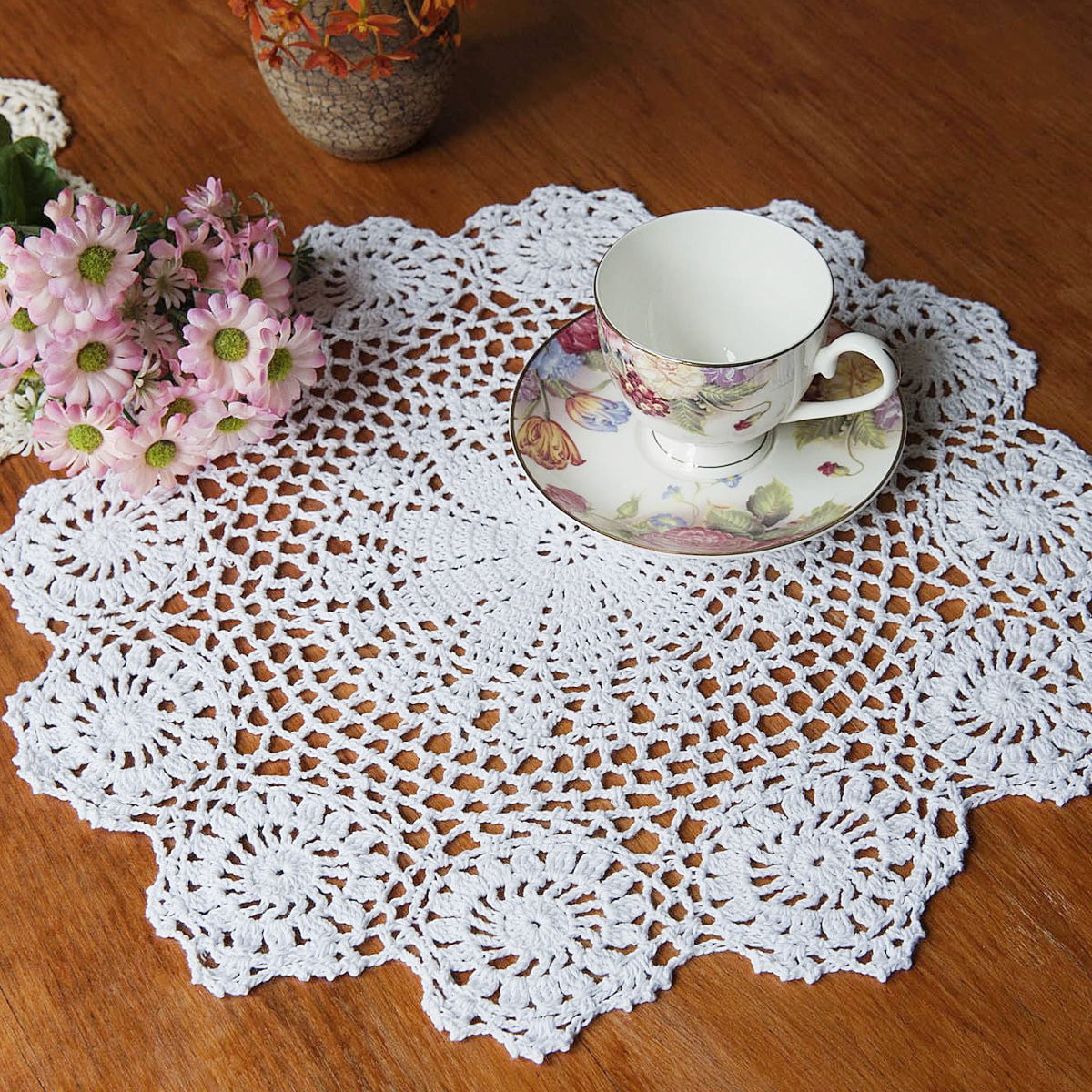 1pcs 15'' White Round Pure Cotton Handmade Crochet Lace Doily Placemat Mat 