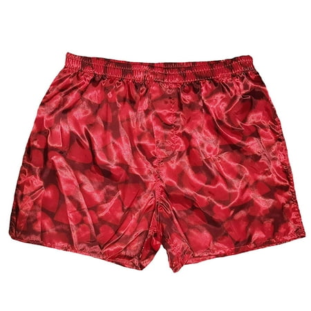 Mens Red Hearts Valentine's Day Silky Boxer Shorts XL - Walmart.com