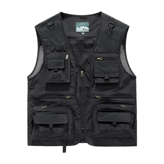 Men's Fishing Vest, Utility Safari Travel Vest, Men's Mesh Fishing Vest Multi Pockets Photography Outdoor Jacket with Pockets Outdoor Work Fly Summer Vest - Size 2XL - Black