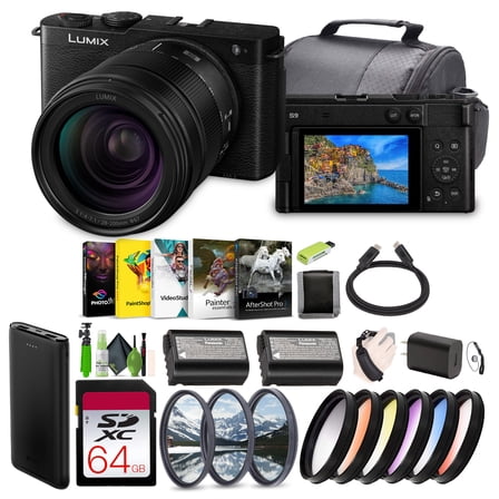 Panasonic LUMIX S9 Mirrorless Full Frame Compact Camera with 28-200mm L Mount Lens for Content Creators - Black -Bundle with 64GB UHS-II SDXC Memory Card   Filter Kit and More Accessories