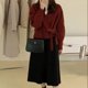 thumbnail image 1 of Cárdigan de cuello en V retro francés para mujer, abrigos de otoño 2023 con cordones, prendas de punto holgadas para mujer, suéter de manga larga liso con cintura de estilo holgado, 1 of 5