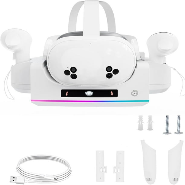 Estación de carga VR compatible con Meta Quest 3s: base de carga rápida con indicador LED y soporte de pared, apta para cascos y mandos táctiles