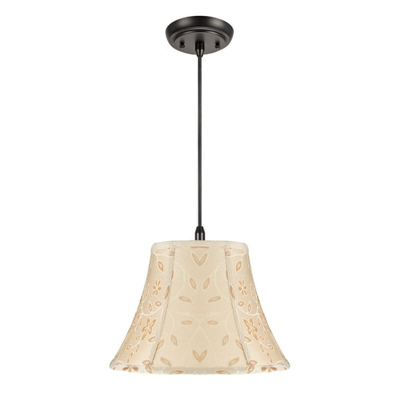 Aspen Creative 70091 One-Light Hanging Pendant Ceiling Light with Transitional Bell Fabric Lamp Shade, Gold, 13" width