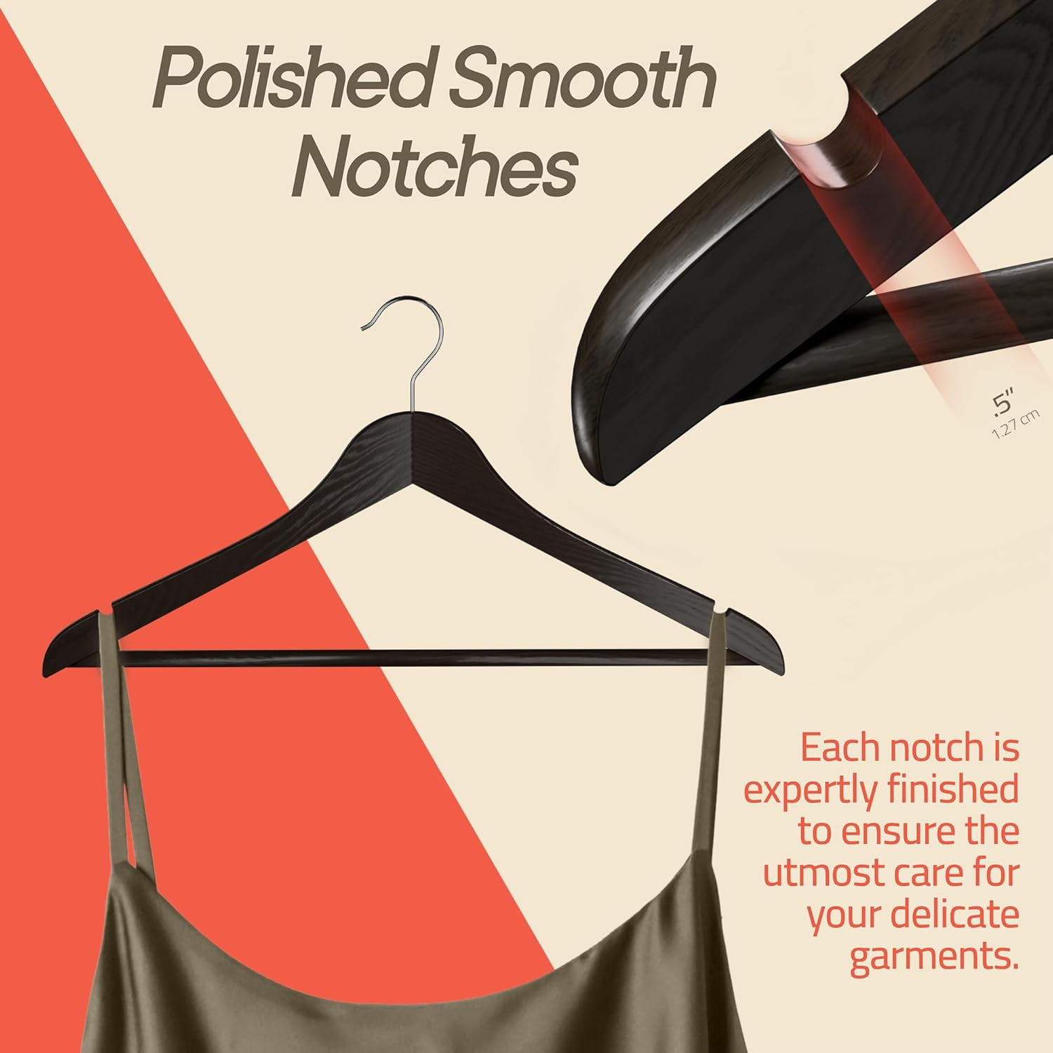 Brown Wooden Hangers 60 Pack – Heavy-Duty with 360° Swivel Hook, Non-Slip, Pants Bar & Shoulder Grooves - Wooden Hangers for Suits, Jackets, Dresses & Camisoles, Space-Saving and Smooth Finish