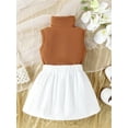 thumbnail image 2 of Bslissey Toddler Baby Girls 2Pcs Summer Outfits Sleeveless Mock Neck Solid Color Tank Tops + Mini Pleated Skirt 6M 12M 18M 24M 3T 4T Kids Casual Fashion Skirt Sets, 2 of 9