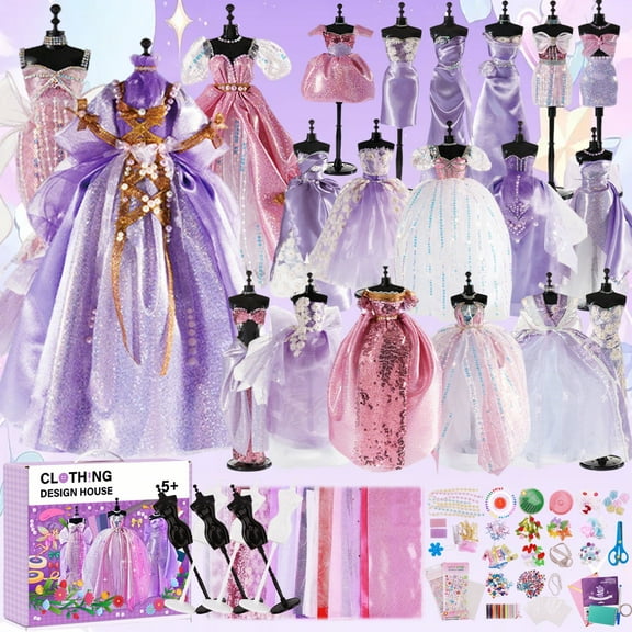 LANNEY 2000 Pcs Fashion Designer Kit for Girls, DIY Arts and Crafts Sewing Kit with 6 Mannequins, Creativity Doll Clothes Making Set, Ideal Birthday Gift