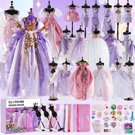 LANNEY 2000 Pcs Fashion Designer Kit for Girls, DIY Arts and Crafts Sewing Kit with 6 Mannequins, Creativity Doll Clothes Making Set, Ideal Birthday Gift