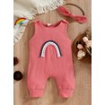 thumbnail image 2 of Franhais Newborn Girl Bodysuit with Headband, Sleeveless Cartoon Rainbow Pattern Round Neck Buttons Embellishment Ribbed Romper, 2 of 9