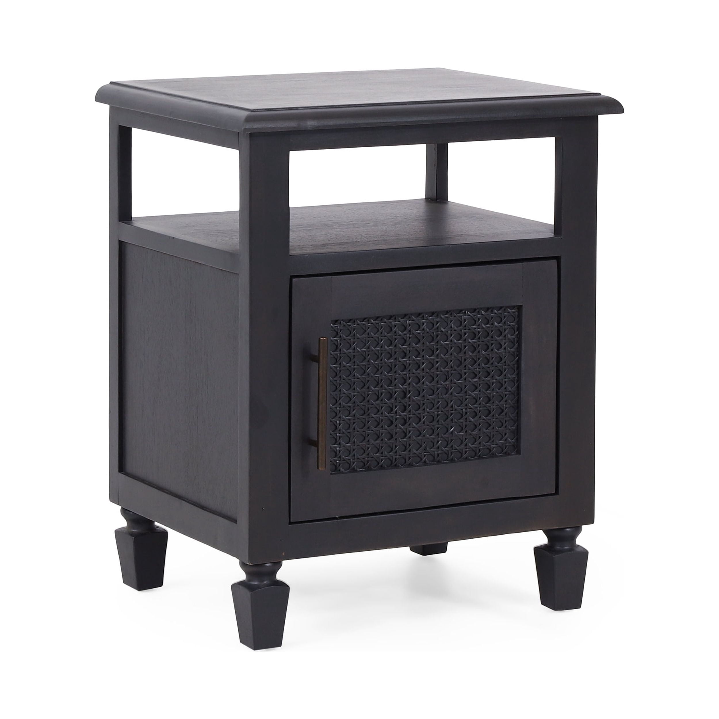 Noble House Trillium Acacia Wood and Cane Nightstand, Dark Gray