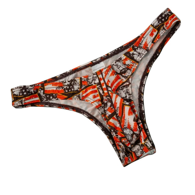 HKEJIAOI sous-Vêtements pour Hommes Taille Basse Mode String Imprimé Culotte en Coton Respirant, Café S