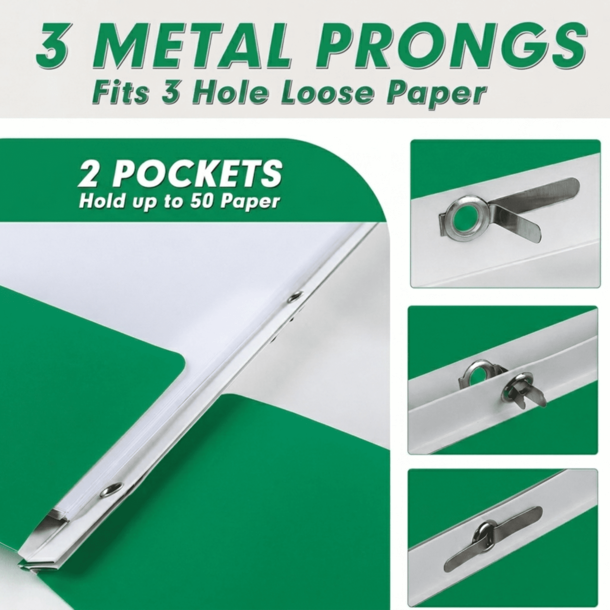 School Supply Boxes | (Green) Three Prong, Two Pocket Folders | 20 Pack | Letter Size Folders for the Classroom & Office