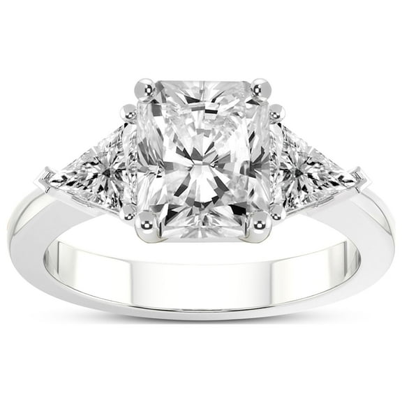 1 Carat IGI Certified Radiant Shape Lab Grown Diamond Engagement Ring | 14K White Gold |Caroline Three Stone Side Trillion Diamond Ring | FG-VS1-VS2 Quality Friendly Diamonds