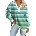 thumbnail image 2 of BiZtdJrK Long Sleeve Shirts for Women Outdoor Loose V Neck Tunic Tops Trendy Stripe Lapel Pullover Blouse Fall Casual Going Out Clothes Mint Green XXL, 2 of 4