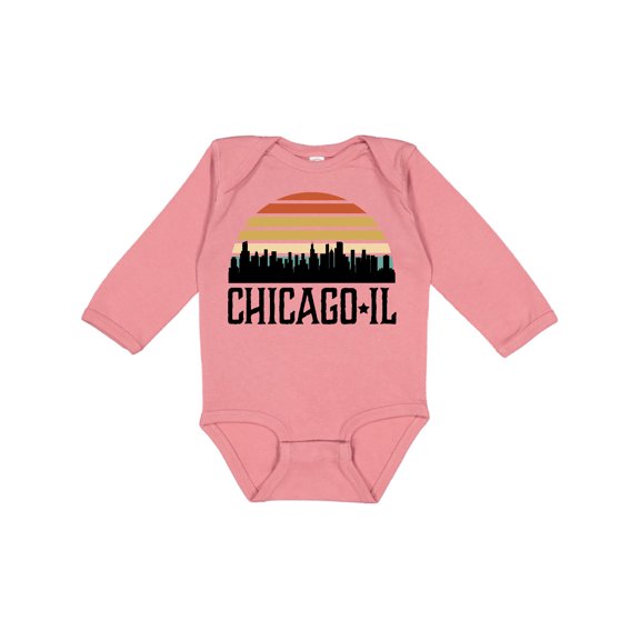 Inktastic Chicago Illinois Skyline Vintage Boys or Girls Long Sleeve Baby Bodysuit