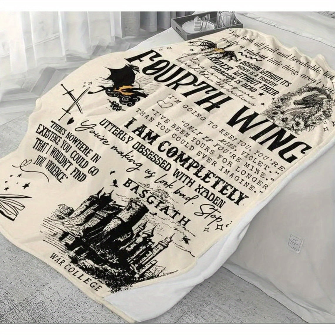 Fourth Wing Dragon Rider-Themed Soft Knit Throw Blanket Reversible All-Season Cozy with Inspirational Quotes & Artistic Designs Perfect for Living Room Bedroom