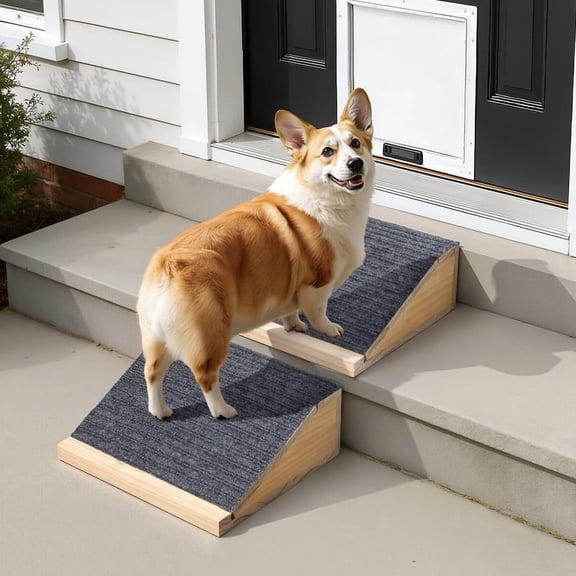 Dog Ramp for Stairs, Wooden Pet Stair Ramp for Small Dogs Cats, Non-Slip Pet Steps with EVA Feet for Senior,Short-Legged Dogs,Puppy and Cats to Reach Sofa or Bed (2-Pack)