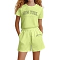 thumbnail image 1 of Hiiyo Girls Letter Print Short Sleeve Crew Neck T-Shirt Shorts Set 2Pcs Summer Outfits, 1 of 3