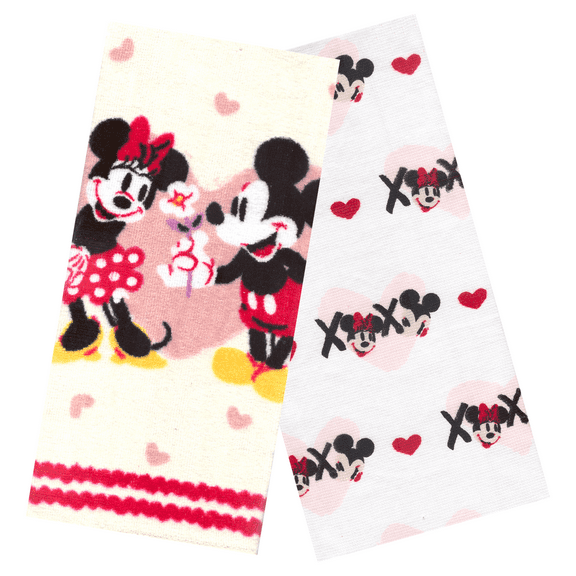 Disney Mickey Minnie Valentine Towels, Cotton, 15 x 26 inches, Home Kitchen Decor, 2 pc set