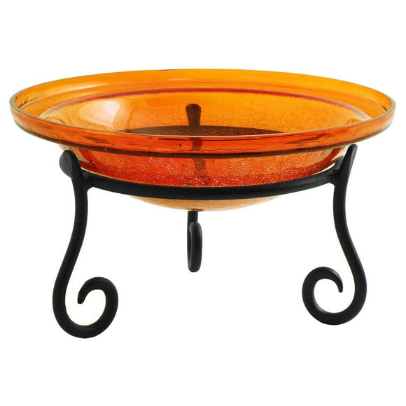 Achla Designs 12 Inch Glass Bowl Birdbath Decoration with Stand, Mandarin