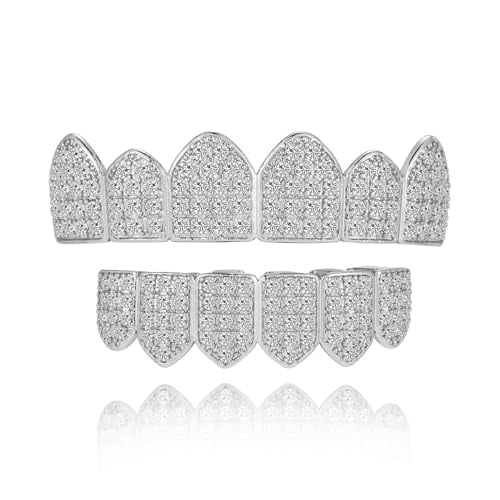 Grillz 14K Plated Gold Grills for Teeth Men 6-8 Teeth Caps Top Bottom Set Mens Mouth Dental Grillz Teeth Vampire Fangs