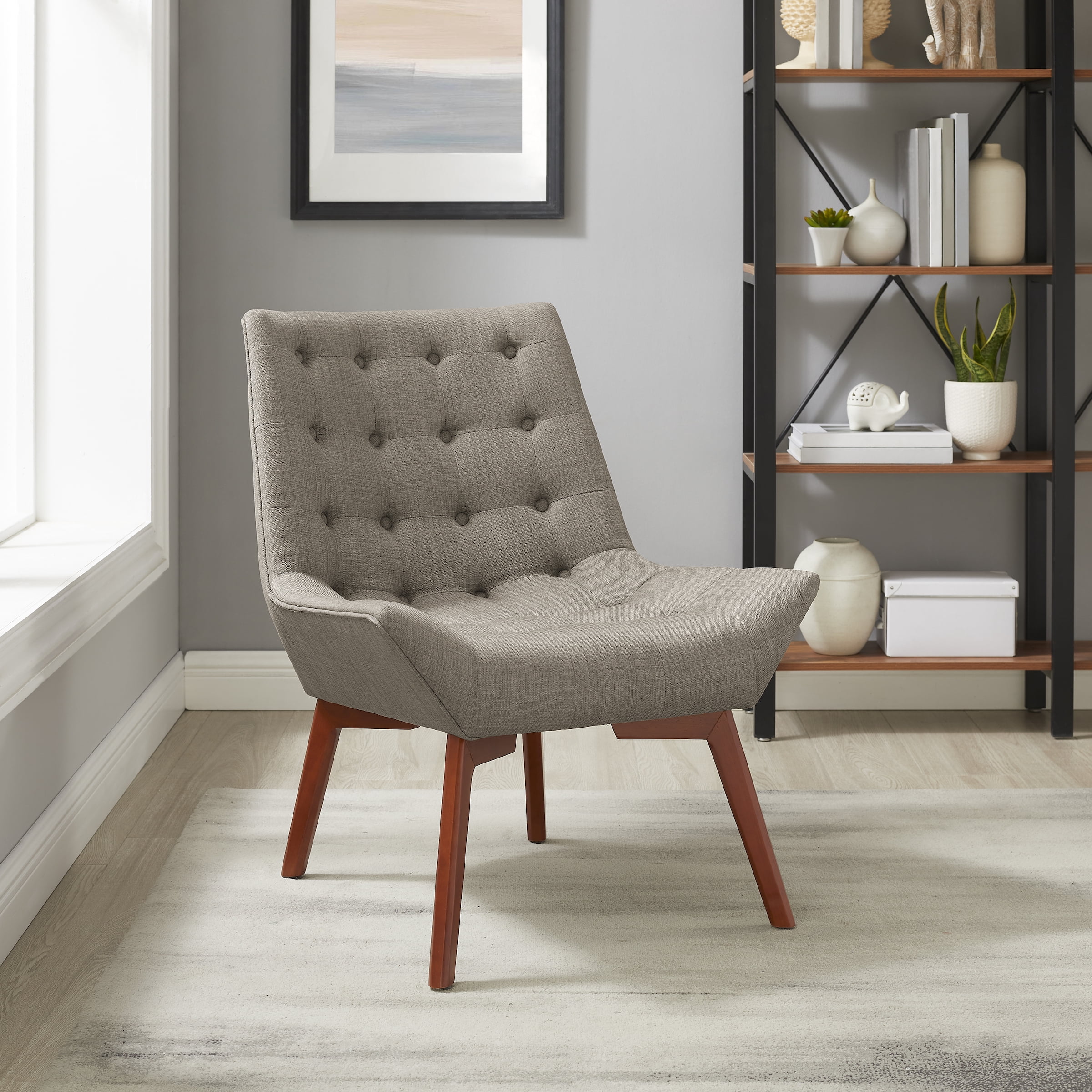 Linon Cassia Mid-Century Button Tufted Accent Chair, Gray