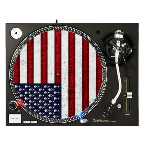KuzmarK™ 12" DJ Turntable Slipmat - American Flag Pop Art Skulls