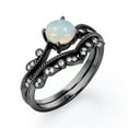 thumbnail image 4 of JeenMata Anillo de Novia de Banda Curva con Ópalo de Roca y Moissanita de Forma Redonda de 1 Quilate en Forma de V - Chapado en Oro Negro de 18 K sobre Plata, 4 of 6