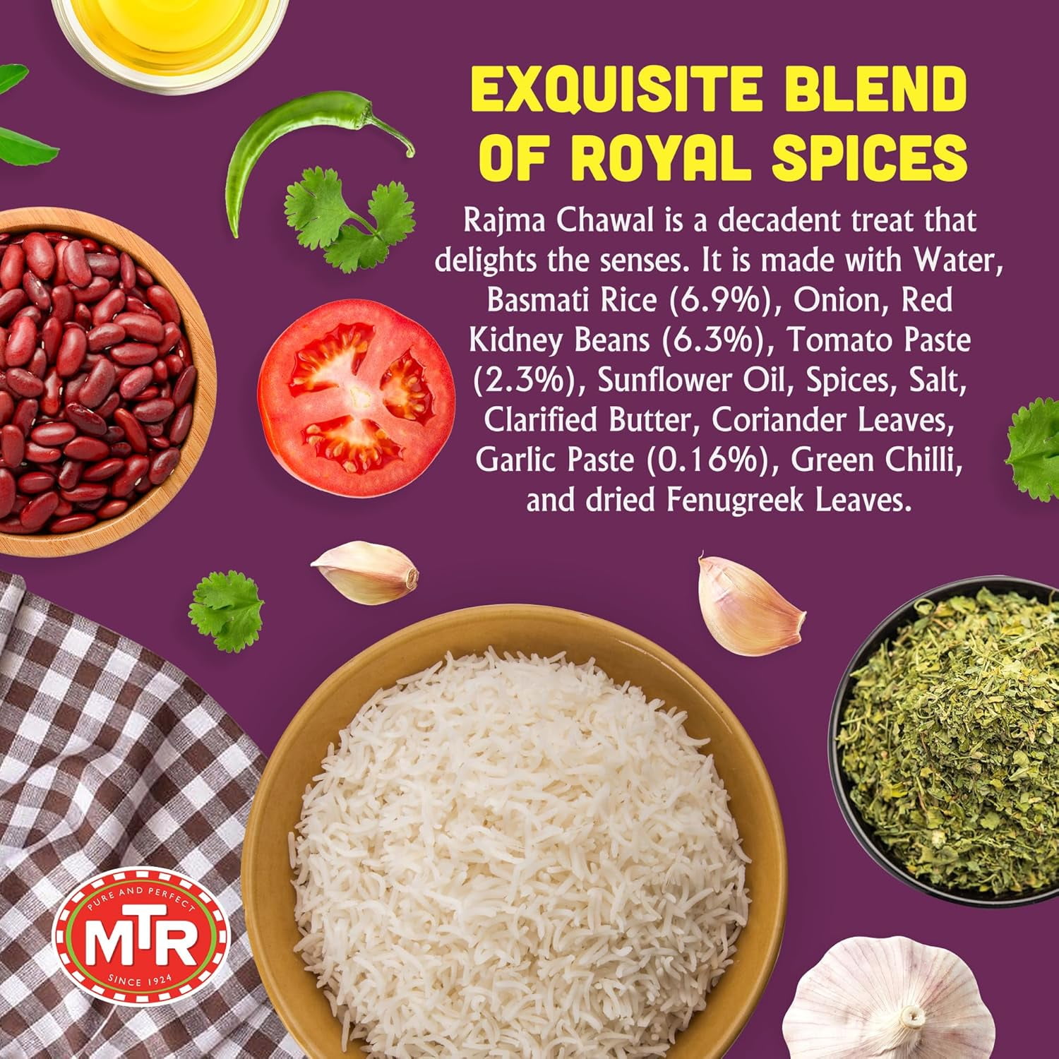 MTR Rajma Chawal - Red Kidney Beans Rice - Microwavable Rice Packs for Instant Meals - Ready-To-Eat Meal- Delicious & Nutritious Rice Ready in Minutes - Suitable for Vegetarians (300g, Pack of 6)