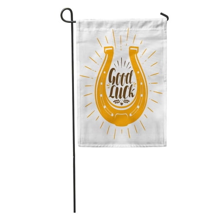 SIDONKU Graphic Horseshoe Talisman Luck Success Symbol Good Lettering Abundance Affluence Garden Flag Decorative Flag House Banner 12x18 inch