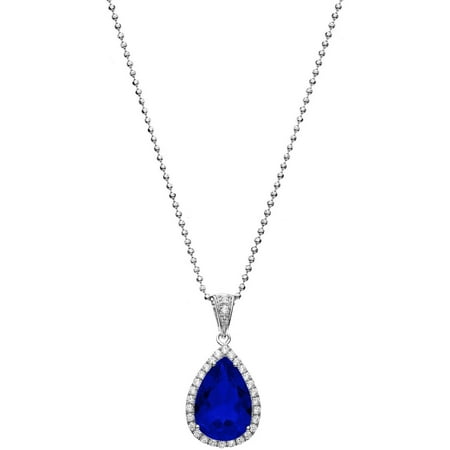 5th & Main Platinum-Plated Sterling Silver Teardrop-Cut Blue Obsidian Pave CZ Pendant Necklace