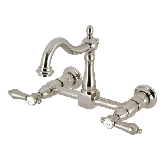 Kingston Brass KS1268BAL Heirloom Double-Handle Wall-Mount Bridge Kitchen Faucet, Brushed Nickel