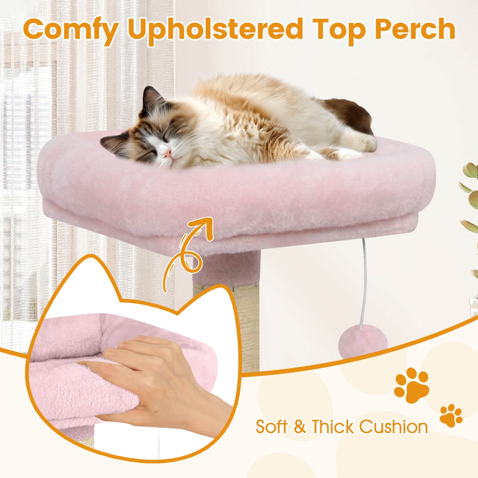 Costway 58” Tall Multi-level Cat Tree with Upholstered Perch & Cat Condo, Comfy Hammock Pink