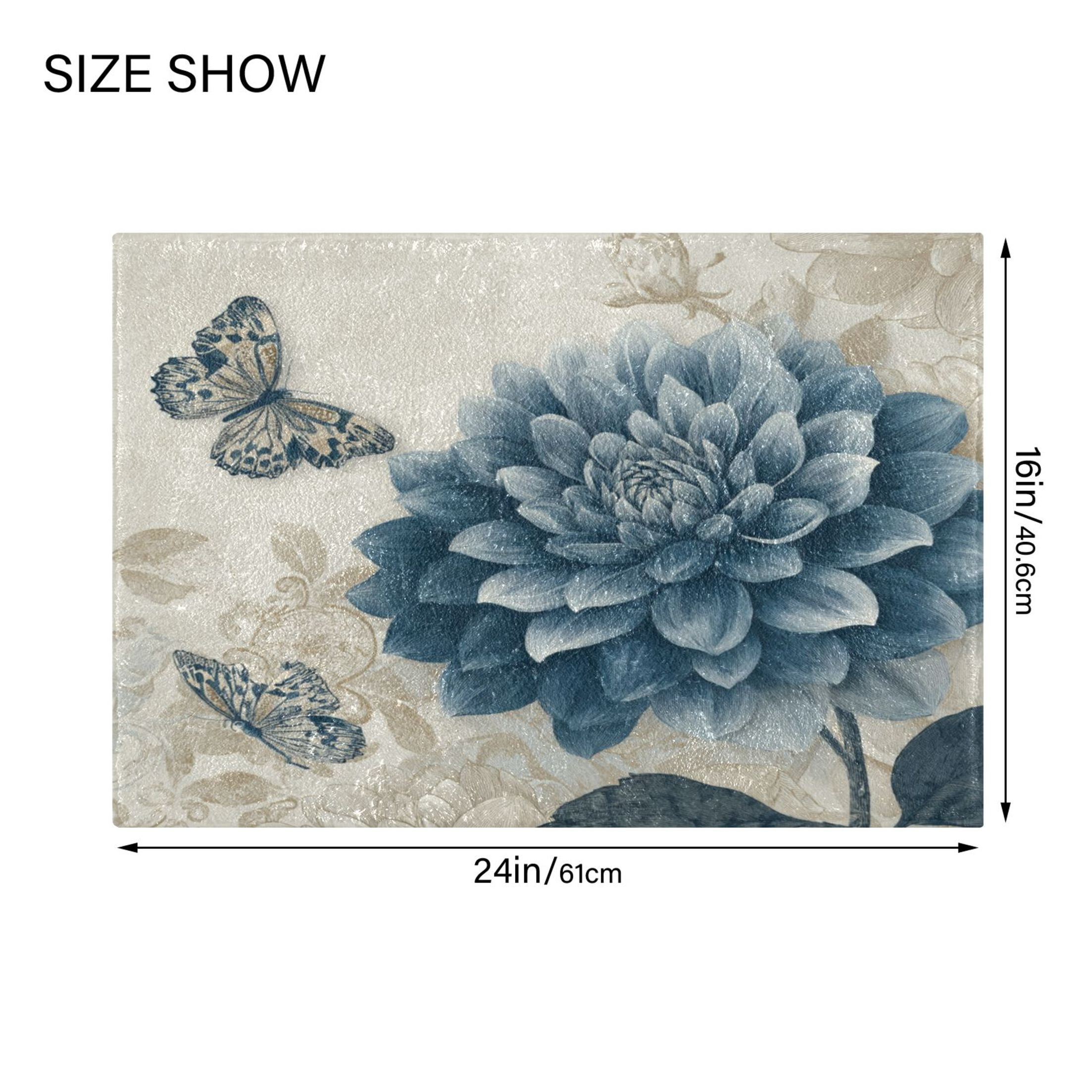 2 Piece Bath Mat Set with U-Shaped Toilet Mat and Rectangle Bath Rugs Non Slip Machine Washable Bathroom Mats Blue Flower with Butterflies