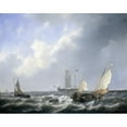 thumbnail image 2 of Petrus Johannes Schotel 14x12 Gold Ornate Wood Frame and Double Matted Museum Art Print Titled - Seascape from the Zeeland Waters, Near the Island of Schouwen (1825 - 1827), 2 of 4