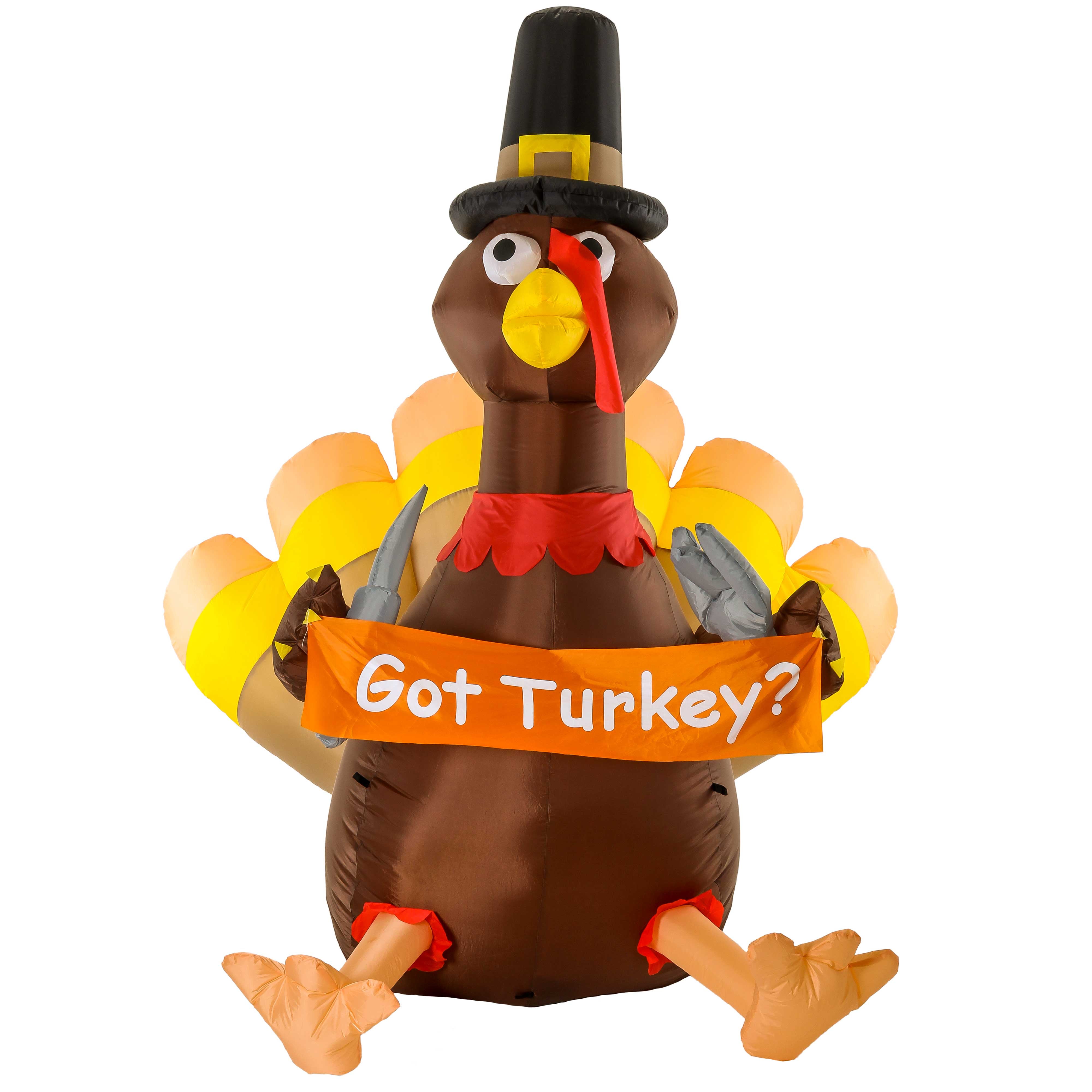 6 Foot Inflatable Thanksgiving Turkey with Pilgrim Hat, Got Turkey Sign ...