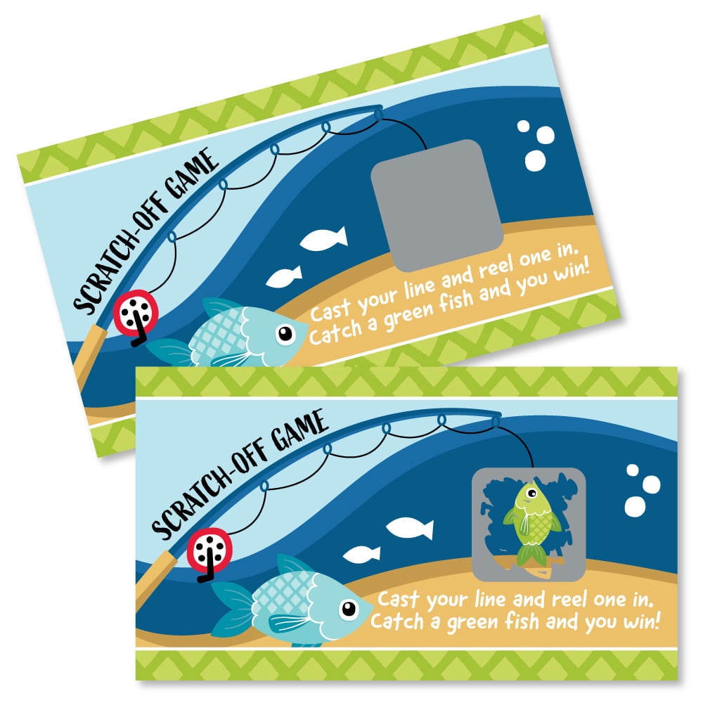 Let's Go Fishing - Fish Themed Birthday Party or Baby Shower Game Scratch Off Cards - 22 Count