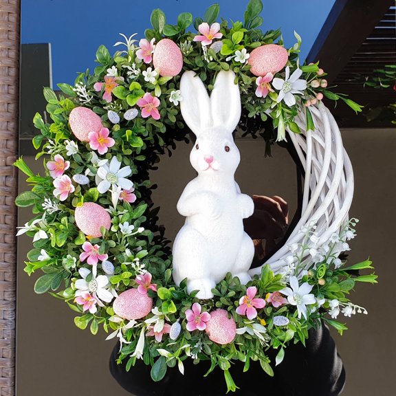Easter Eggs Wreath for Front Door – Artificial Spring Wreath with Colorful Eggs & Flowers, Farmhouse Holiday Decor for Easter, Wedding, Party & Home, Door Decor