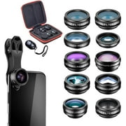 SEGEMS - 10 in 1 Phone Camera Lens Kit-Macro+Wide Angle Lens & Fisheye &Telephoto+CPL/Flow/Radial/Star