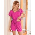 thumbnail image 3 of Ekouaer Women's Pajamas Set Ruffle Sleeves Sleepwear V Neck Comfy 2 Piece Pjs Loungewear Set with Pockets, 3 of 6