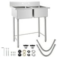 thumbnail image 3 of Stainless Steel Sink, Freestanding Double Bowl Laundry Sink with Hot & Cold Hoses, NSF Certificated, Outdoor Camping Utility Sink for Garage, Restaurant, Backyard, 3 of 9