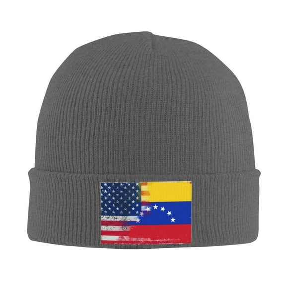 America Venezuelan Flag Watercolor Beanie Hat Men Women Warm Printed Cap Knit Beanies Hats Outdoor Winter Deep Heather